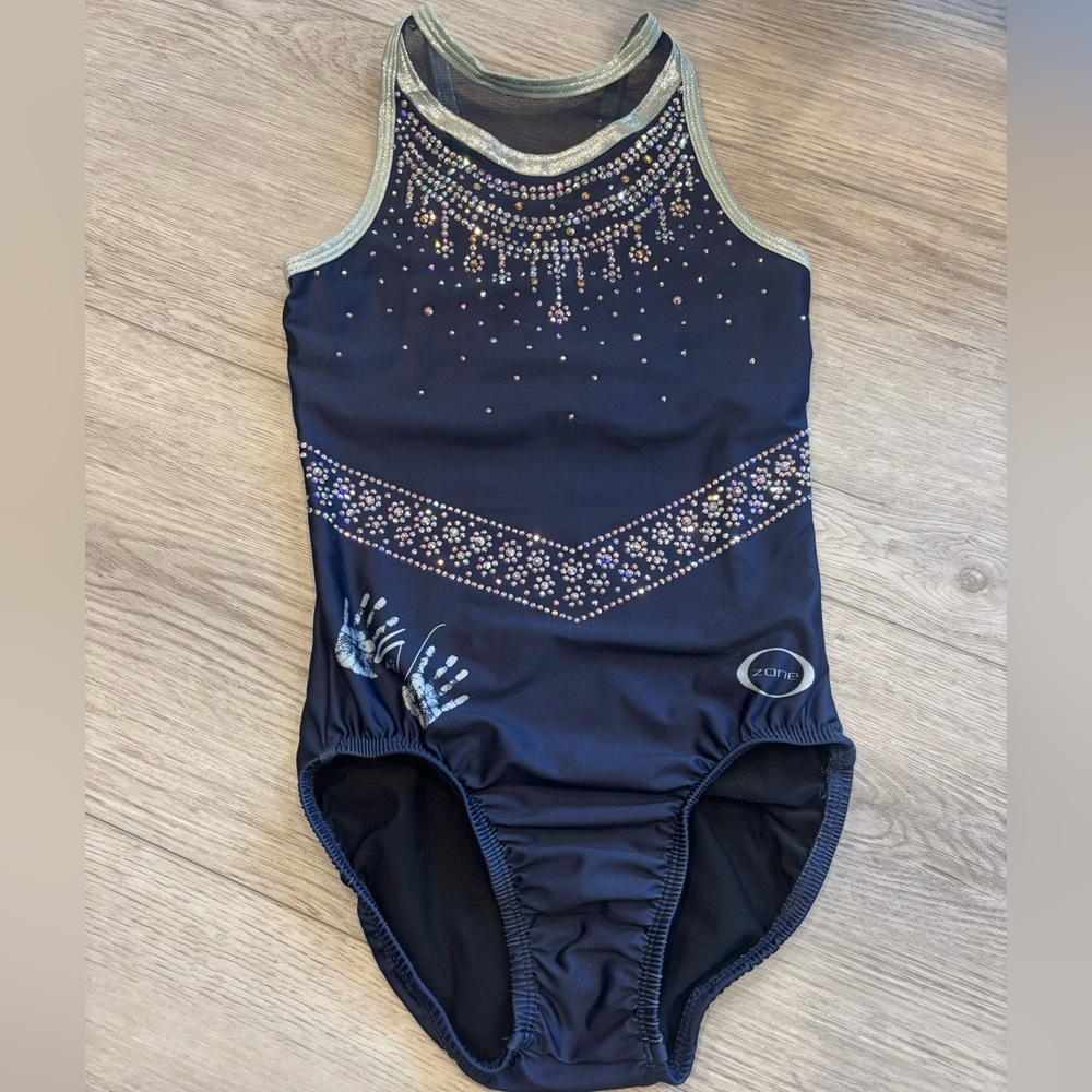 Navy Blue Gymnastics Leotard with Silver Accents